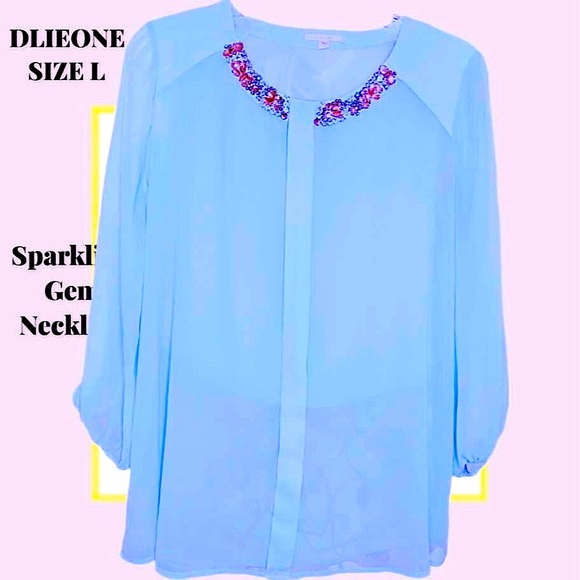 DLIEONE SPARKLING REAL GEM STONE ADORNED COLLAR SZ LRG PALE BLUE, SHEER UNIQUE🤩 - Picture 8 of 12